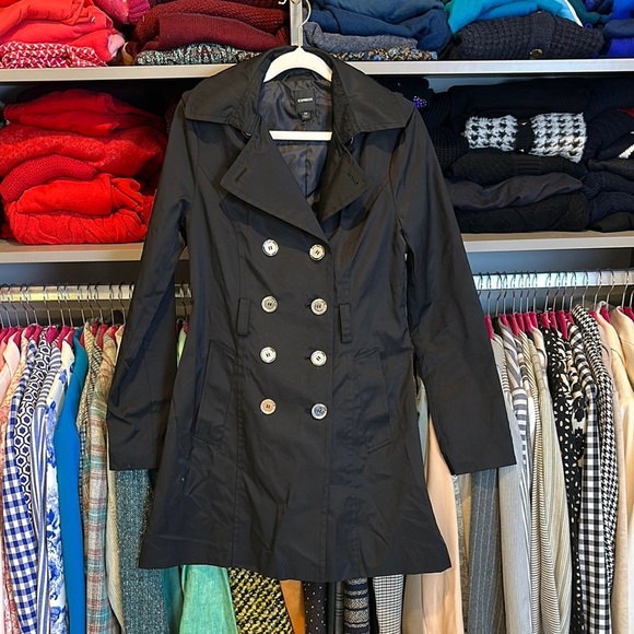 Express black 2 pocket trench raincoat size XS - Picture 1 of 3